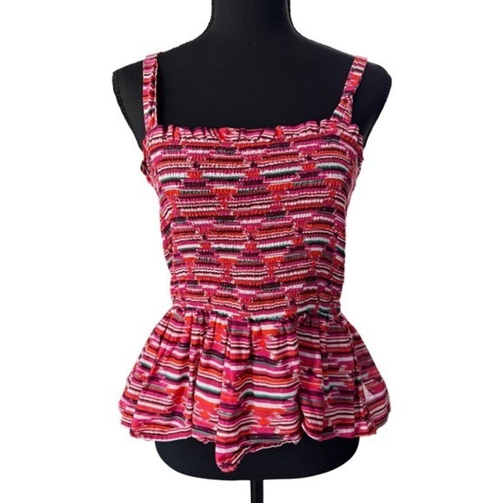 Smocked Pink Striped Peplum Tank Top
